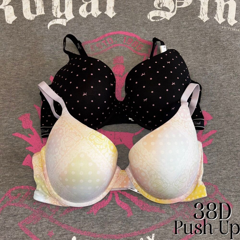 Victoria’s Secret PINK Wear Everywhere Push Up Bra Bundle Bandana Dye Logo 38D